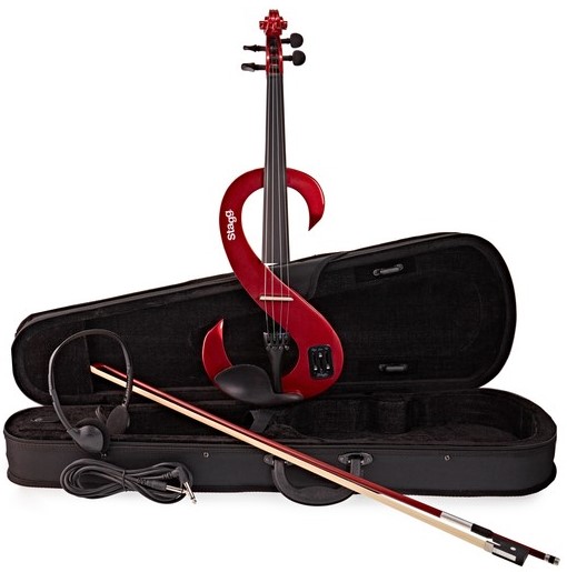 Stagg 4/4 Metallic Red Electric Violin Outfit - Click Image to Close