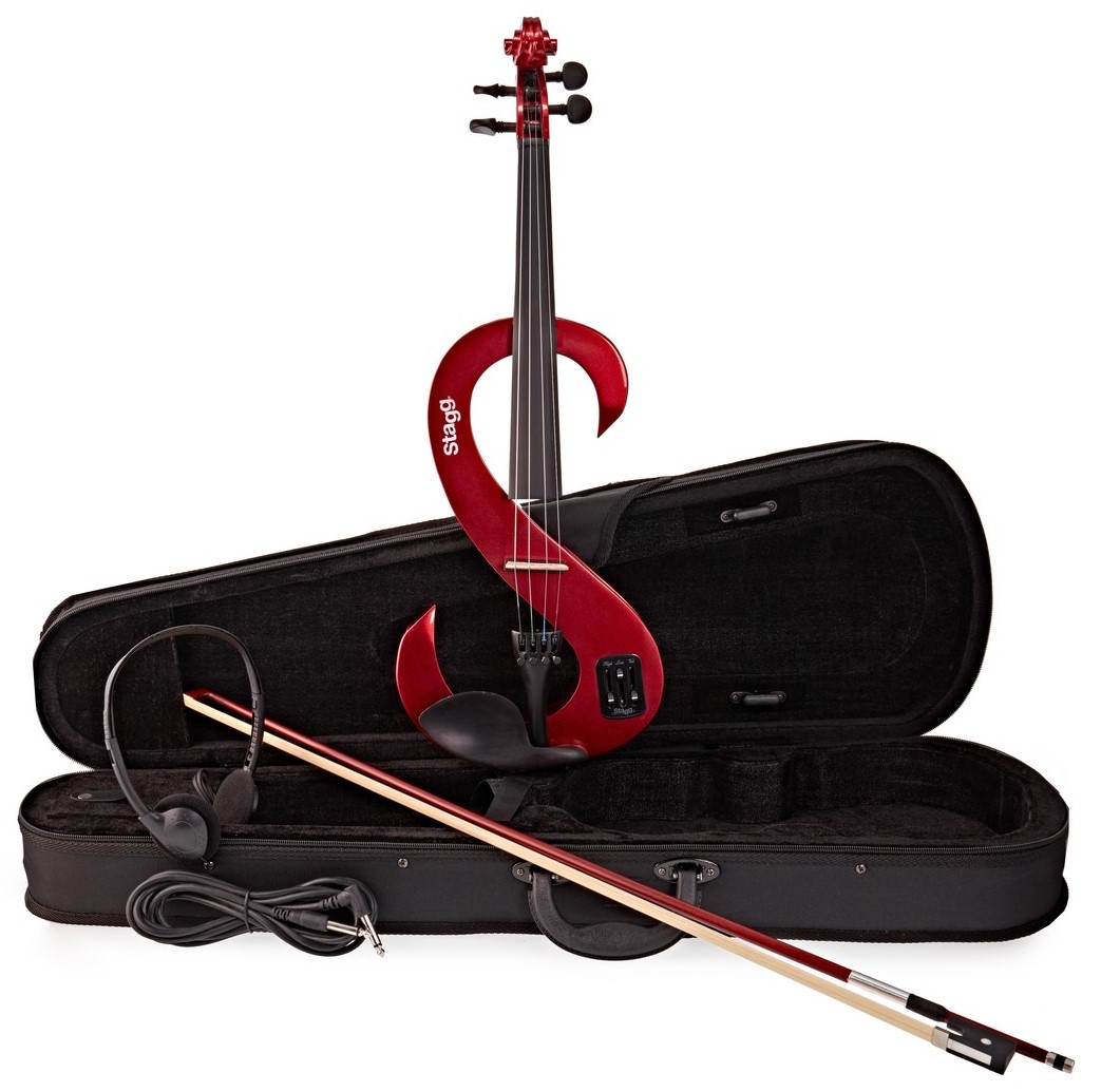 Stagg 3/4 Metallic Red Electric Violin Outfit - Click Image to Close
